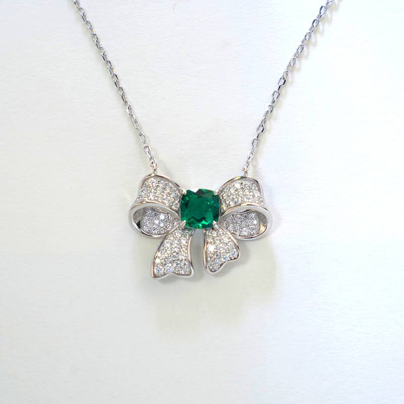 N202307款S925银镀18K白金枕形培育彩宝Necklace主石7*7mmmm/1.31ct