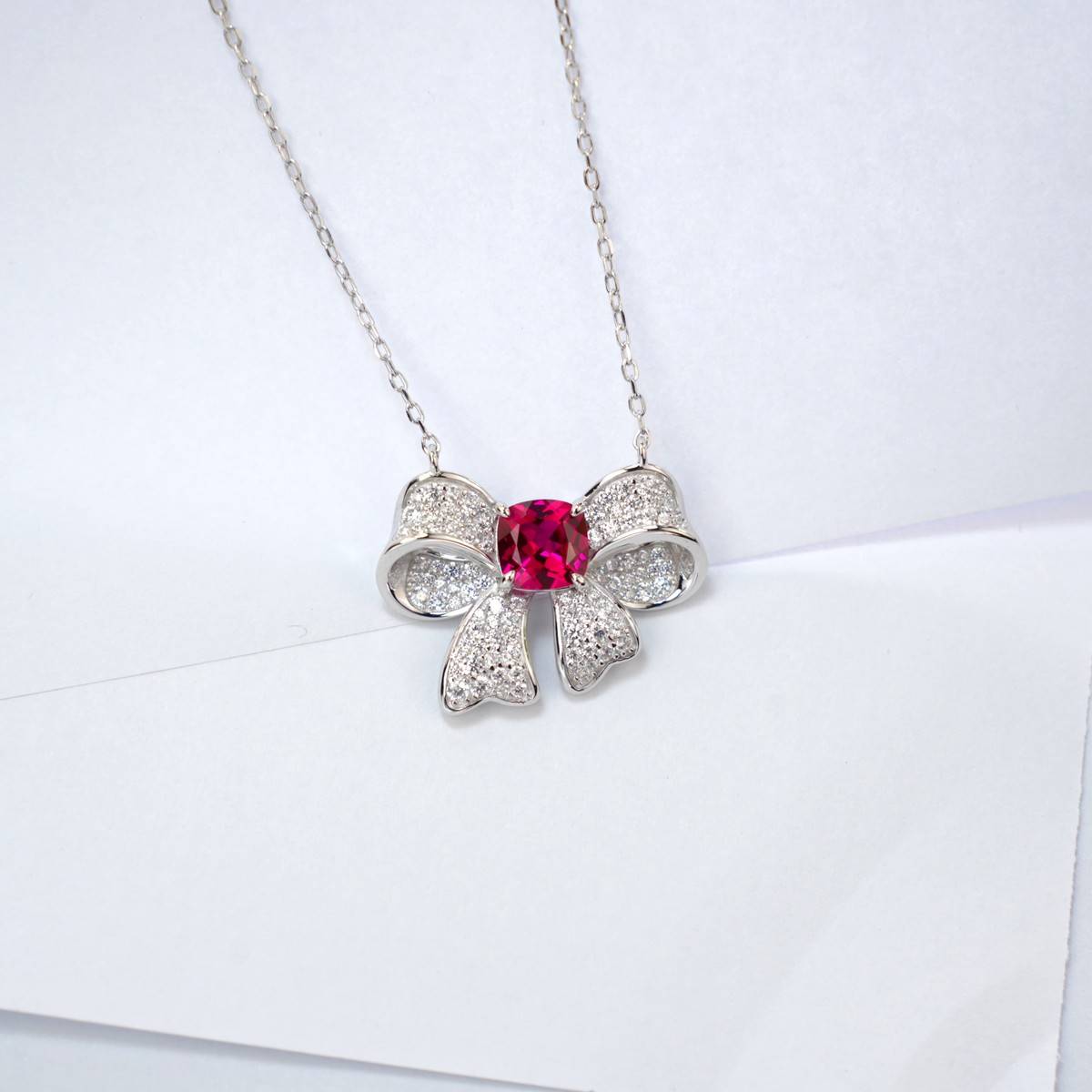 N202307款S925银镀18K白金枕形培育彩宝Necklace主石7*7mmmm/1.31ct