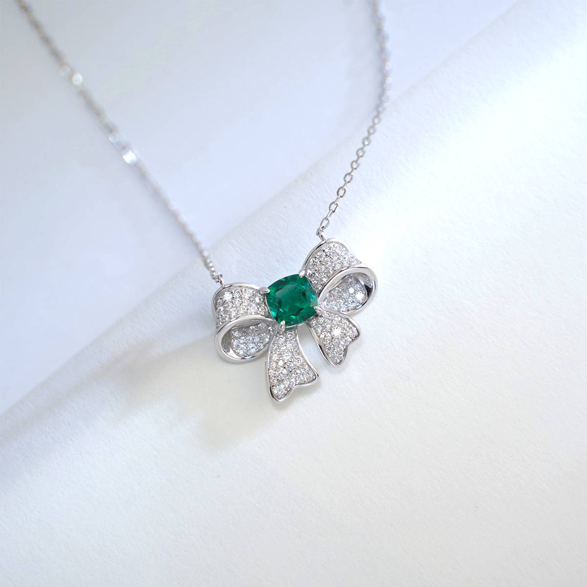 N202307款S925银镀18K白金枕形培育彩宝Necklace主石7*7mmmm/1.31ct