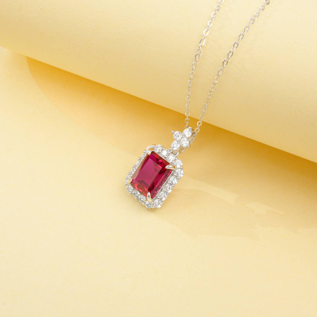 P0895款S925银镀18K白金祖母绿切割培育彩宝Necklace主石10*8mmmm/4.31ct