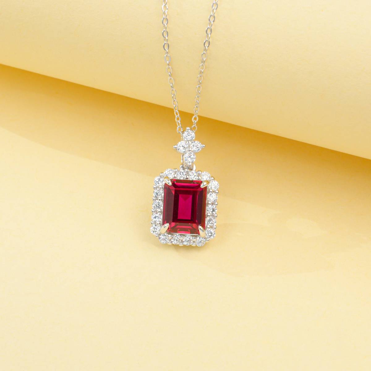 P0895款S925银镀18K白金祖母绿切割培育彩宝Necklace主石10*8mmmm/4.31ct