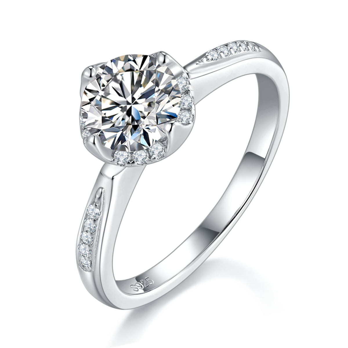 Single Head Women's Ring S925 Silver Plated Platinum Customized Selection Main Stone Moissanite Diamond 1.0ct/Secondary Stone High Carbon Diamond