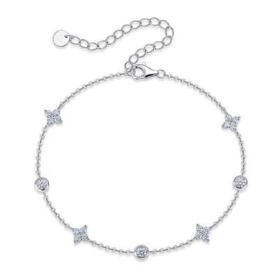 B52566-BMC Silver Plated 18White Gold Moissanite Exquisite Clover Bracelet 0.78ct