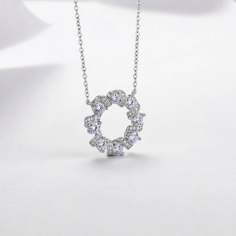 N52588款银镀18K白金圆形莫桑钻闪耀星环项链2.1ct