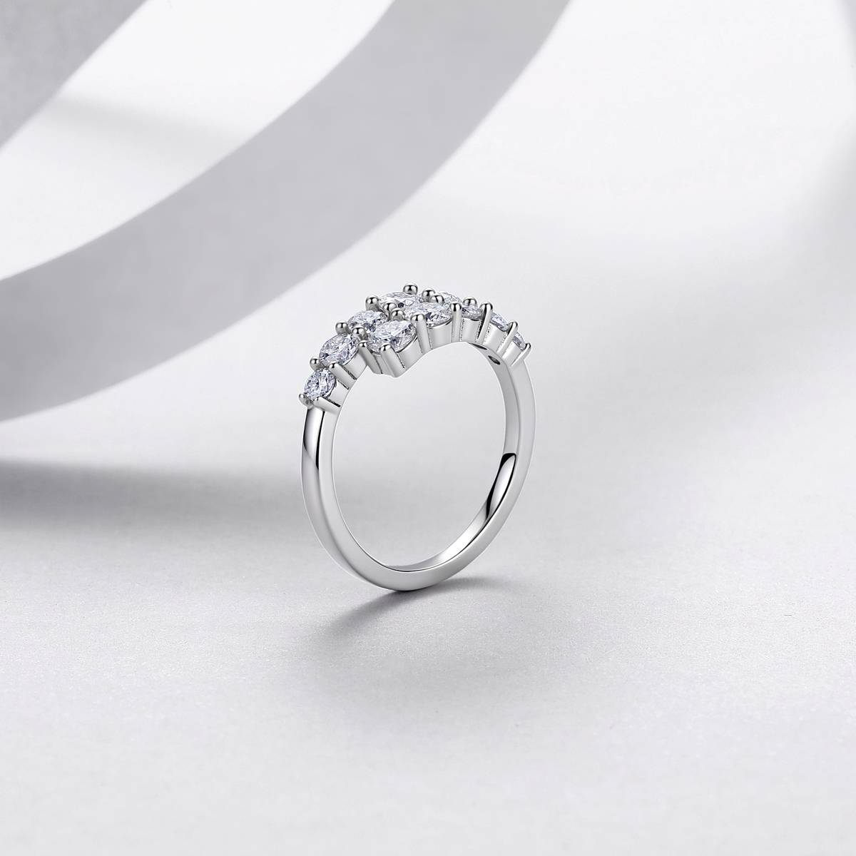 R52554款银镀18K白金双排莫桑钻轻奢开口排戒1.2ct