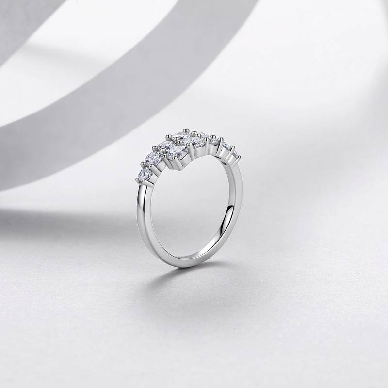 R52554款银镀18K白金双排莫桑钻轻奢开口排戒1.2ct