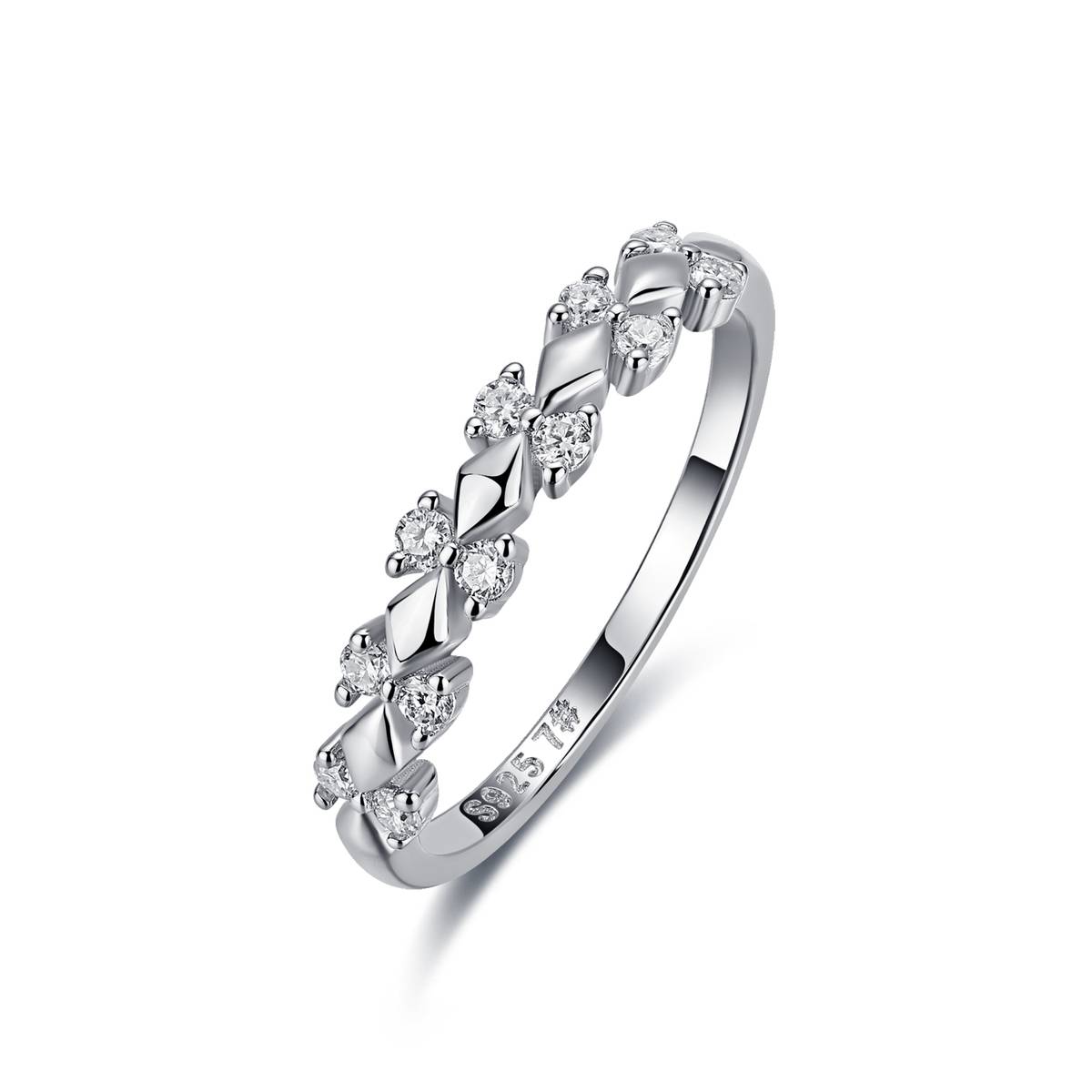 R52617款银镀18K白金圆形莫桑钻轻奢对戒0.19ct