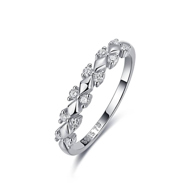 R52617款银镀18K白金圆形莫桑钻轻奢对戒0.19ct