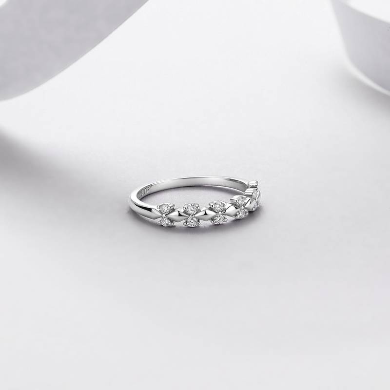 R52617款银镀18K白金圆形莫桑钻轻奢对戒0.19ct