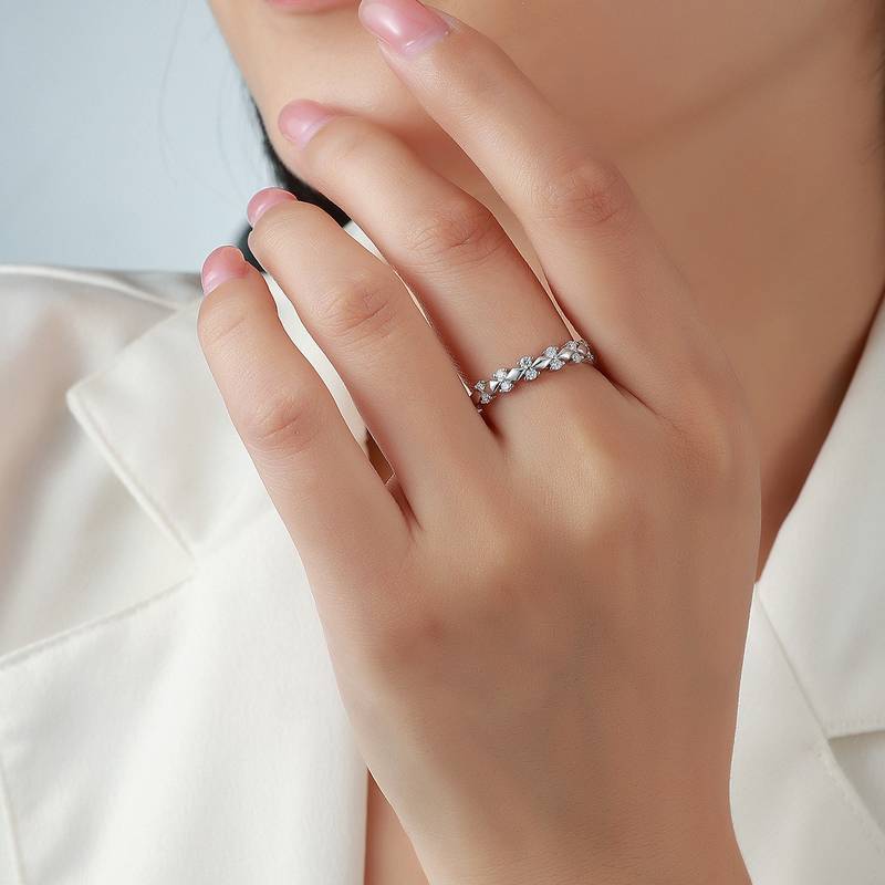 R52617款银镀18K白金圆形莫桑钻轻奢对戒0.19ct