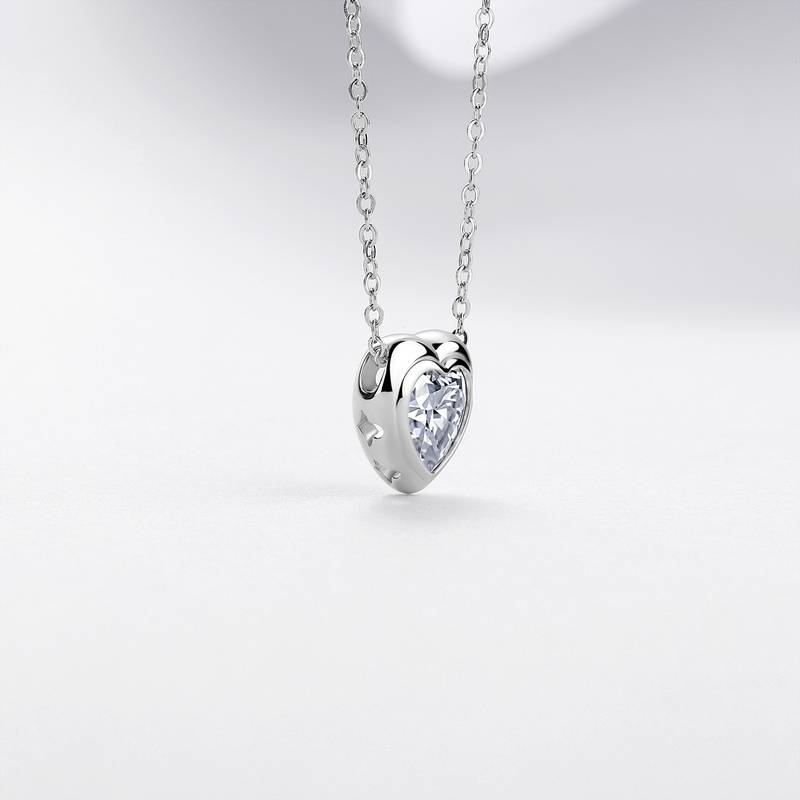 N52540-BMC款银镀18K白金心形莫桑钻轻奢项链主石7mm/1.2ct