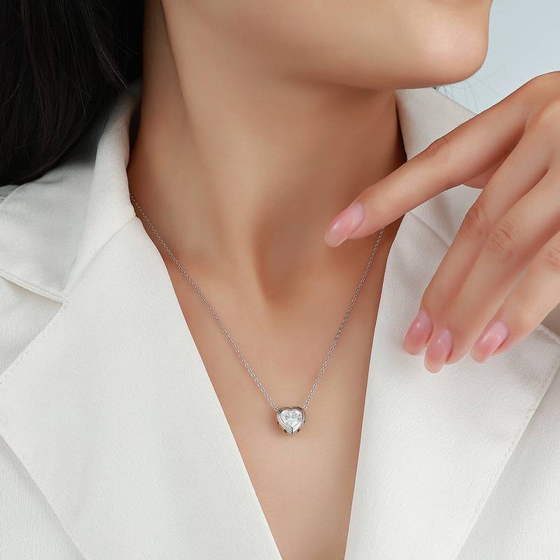 N52540-BMC款银镀18K白金心形莫桑钻轻奢项链主石7mm/1.2ct
