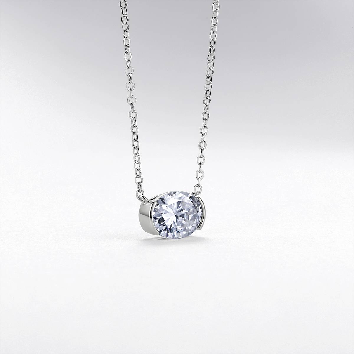 N52538款银镀18K白金蛋形莫桑钻轻奢项链主石1.0ct