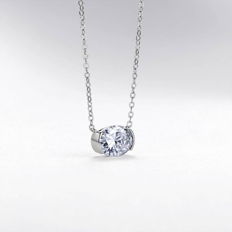 N52538款银镀18K白金蛋形莫桑钻轻奢项链主石1.0ct
