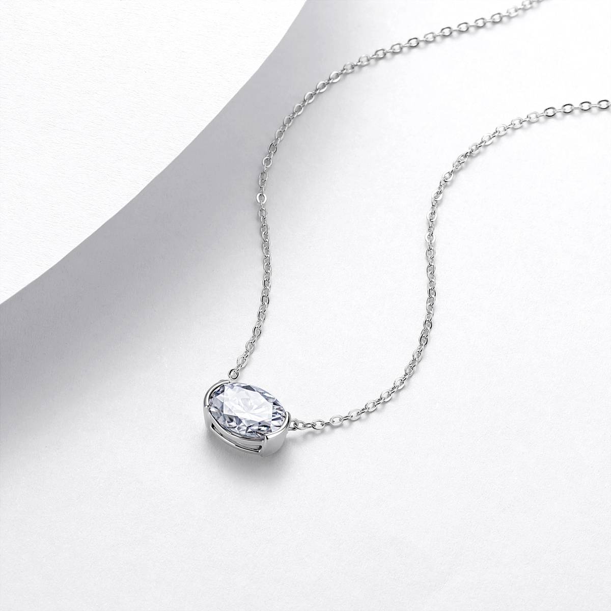 N52538款银镀18K白金蛋形莫桑钻轻奢项链主石1.0ct