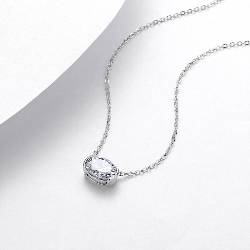 N52538款银镀18K白金蛋形莫桑钻轻奢项链主石1.0ct