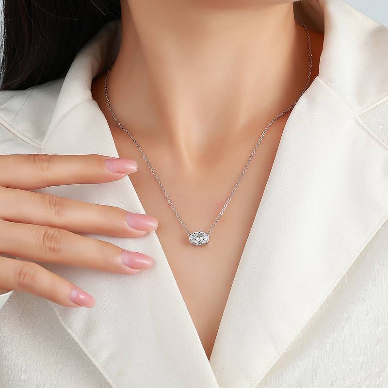 N52538款银镀18K白金蛋形莫桑钻轻奢项链主石1.0ct
