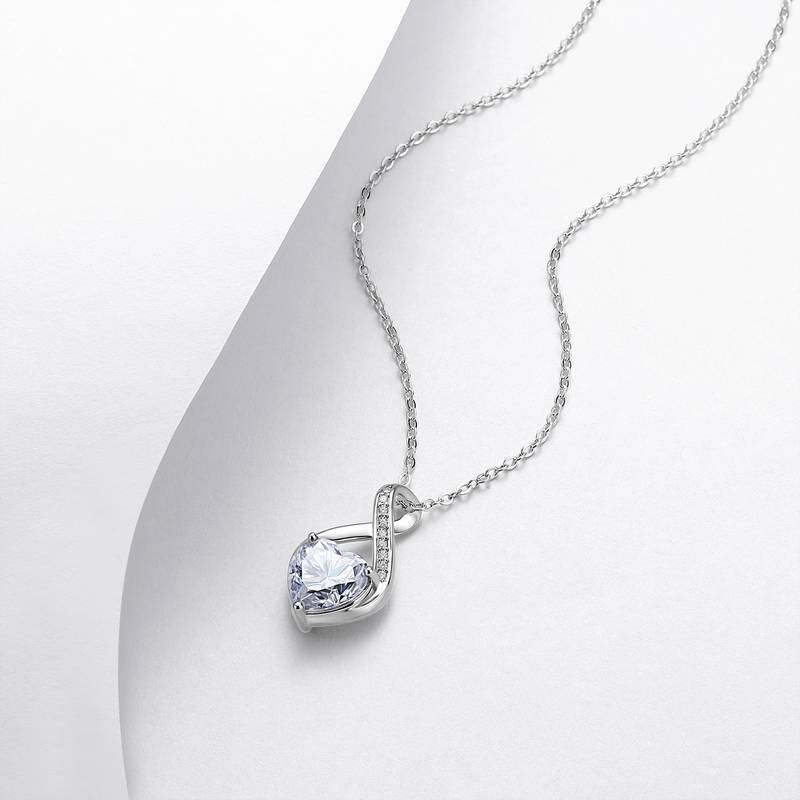 N52541-BMC款银镀18K白金心形莫桑钻无限的爱项链主石8mm/2.0ct