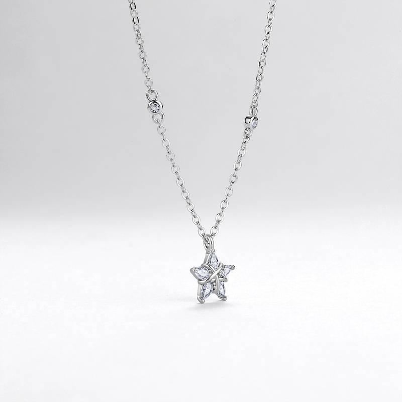 N52615-BMC款银镀18K白金梨形莫桑钻五角星项链0.75ct