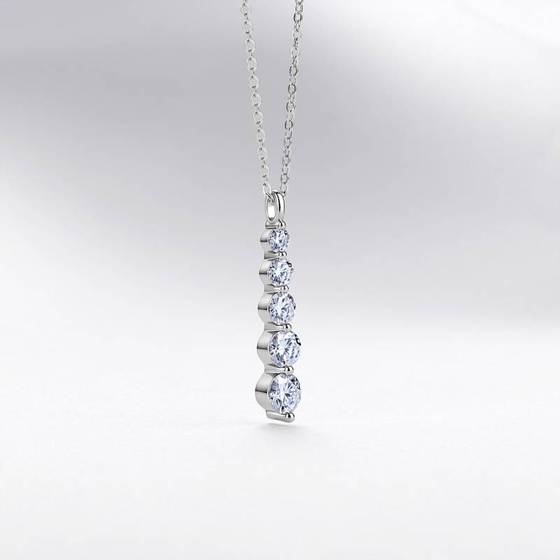 N52583-BMC款银镀18K白金圆形莫桑钻超闪渐变项链1.5ct
