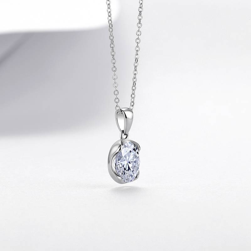 N52539-BMC款银镀18K白金蛋形莫桑钻项链2.0ct