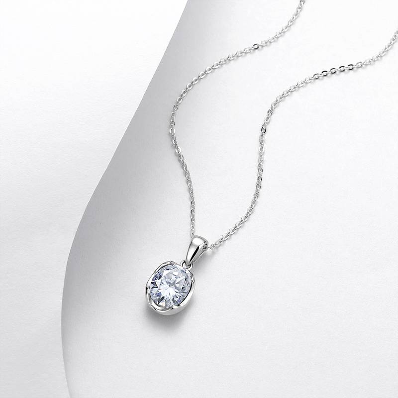 N52539-BMC款银镀18K白金蛋形莫桑钻项链2.0ct