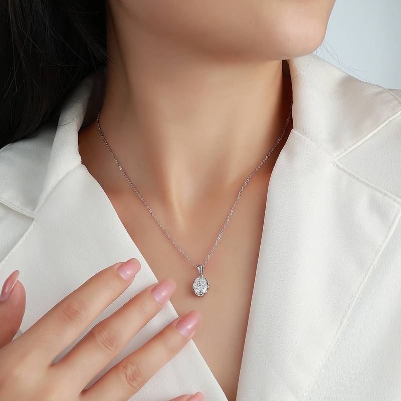 N52539-BMC款银镀18K白金蛋形莫桑钻项链2.0ct