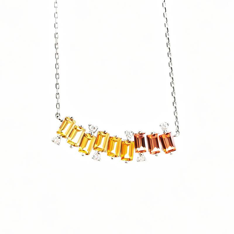 LCB0024-遇见彩虹款银镀18K白金长方形培育彩宝MoissaniteNecklace3.15ct