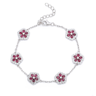 UCB0126- Embracing Pearl Five petal Flower Style with 18White Gold Gold Cultivation Red Treasure Moissanite Bracelet/Colorful Treasure 3.0ct