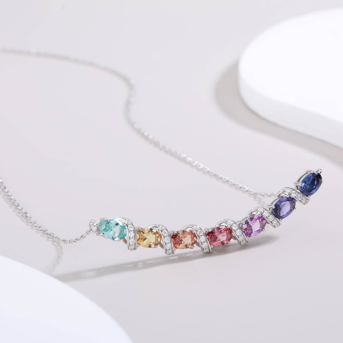 LCB0122-彩虹藤蔓款银镀18K白金蛋形培育彩宝MoissaniteNecklace4.11ct