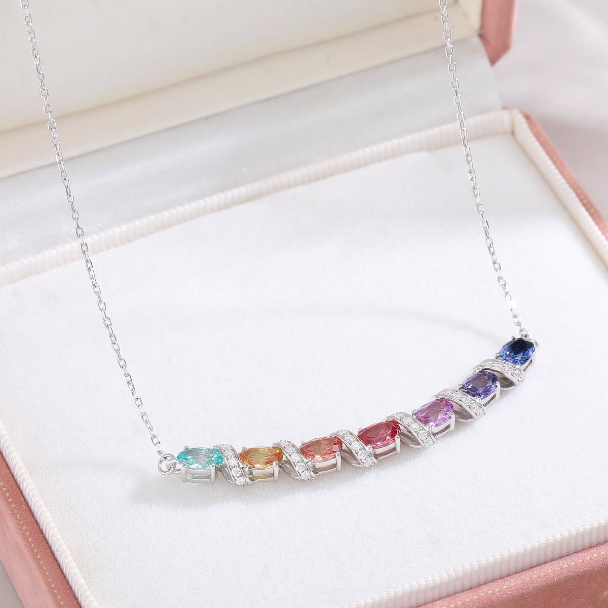 LCB0122-彩虹藤蔓款银镀18K白金蛋形培育彩宝MoissaniteNecklace4.11ct