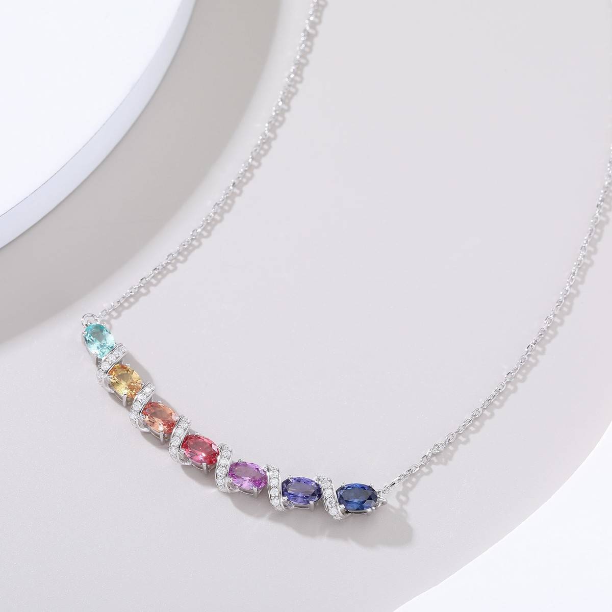 LCB0122-彩虹藤蔓款银镀18K白金蛋形培育彩宝MoissaniteNecklace4.11ct