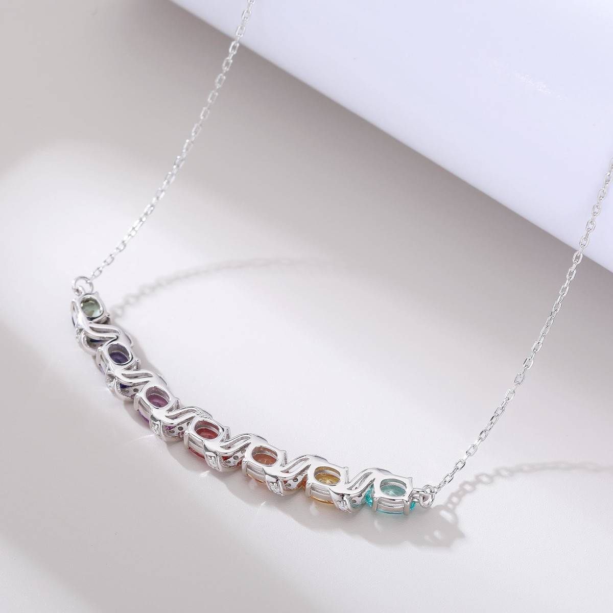LCB0122-彩虹藤蔓款银镀18K白金蛋形培育彩宝MoissaniteNecklace4.11ct