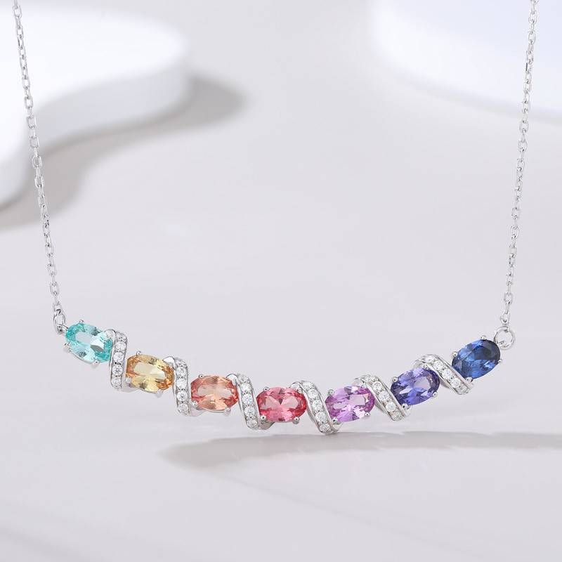 LCB0122-彩虹藤蔓款银镀18K白金蛋形培育彩宝MoissaniteNecklace4.11ct