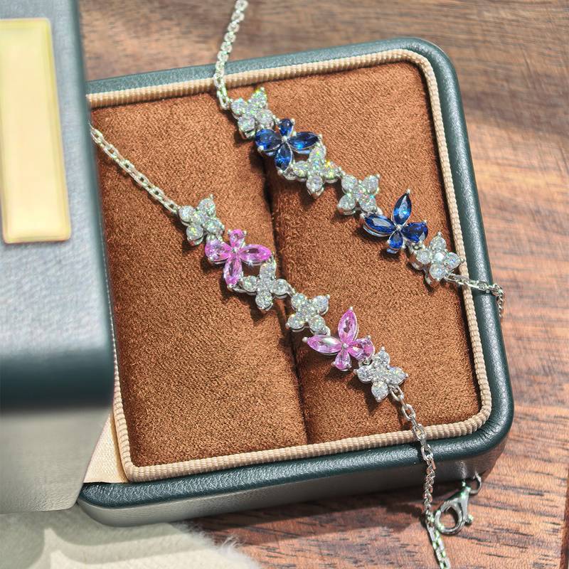 UCB0185-腕间碎钻蝶花镀18K白金培育彩宝MoissaniteBracelet9.2ct