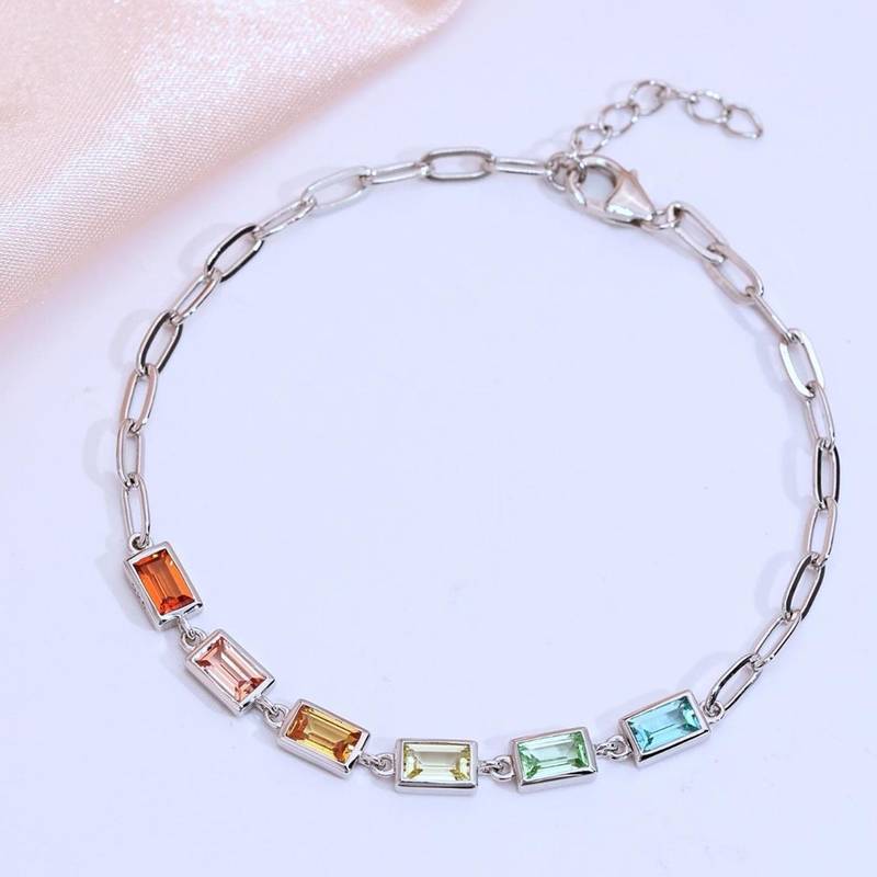 UCB0002-包边长方六宝款镀18K白金培育彩宝Bracelet5*3mmmm/粒