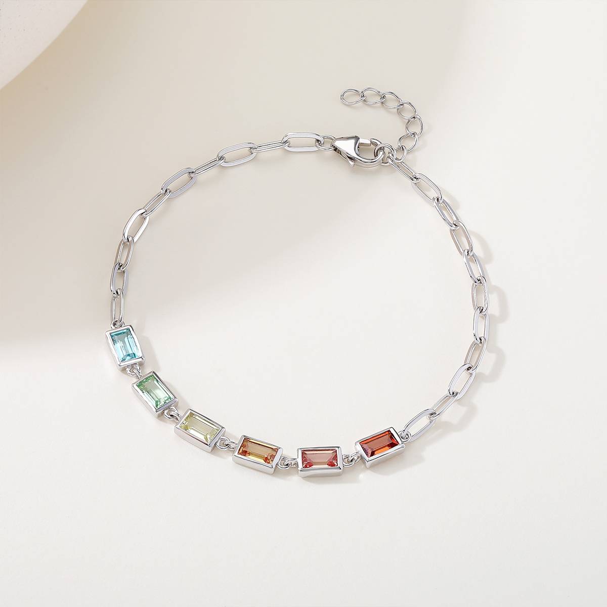 UCB0002-包边长方六宝款镀18K白金培育彩宝Bracelet5*3mmmm/粒