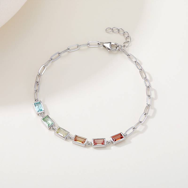UCB0002-包边长方六宝款镀18K白金培育彩宝Bracelet5*3mmmm/粒