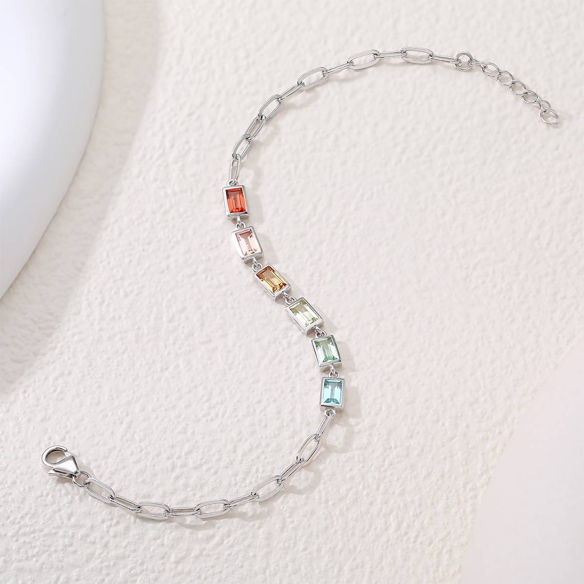 UCB0002-包边长方六宝款镀18K白金培育彩宝Bracelet5*3mmmm/粒