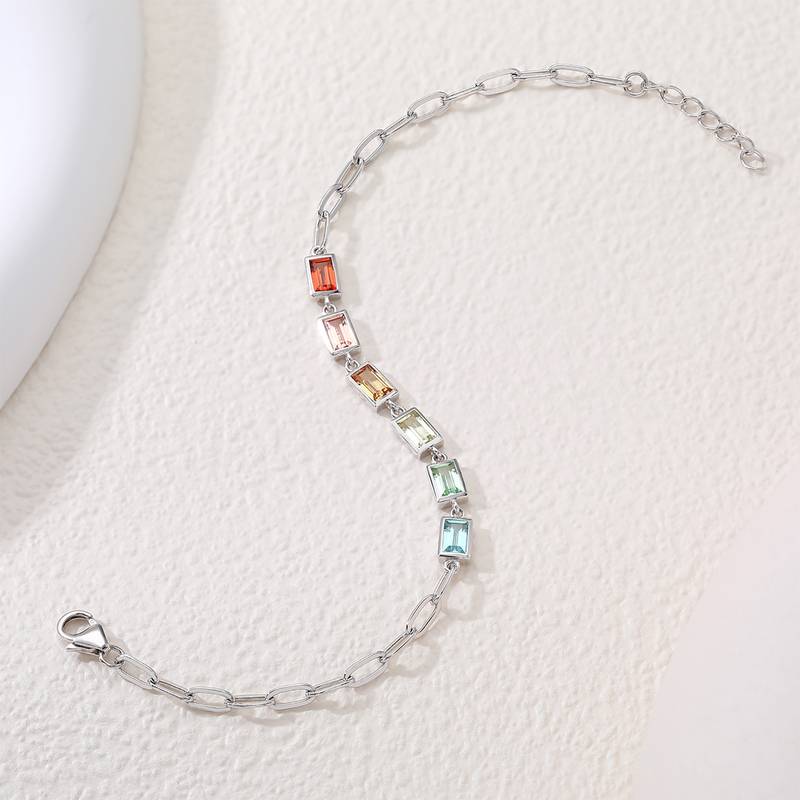 UCB0002-包边长方六宝款镀18K白金培育彩宝Bracelet5*3mmmm/粒
