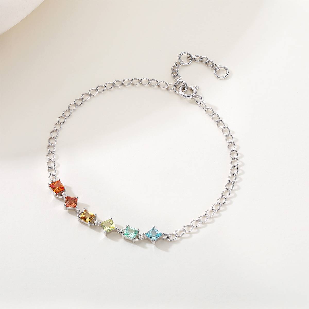 UCB0001-公主方六宝款镀18K白金培育彩宝Bracelet3.0mm/粒