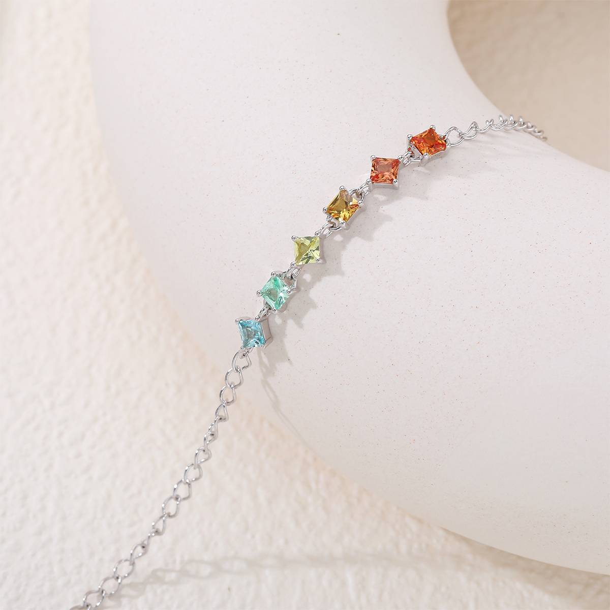 UCB0001-公主方六宝款镀18K白金培育彩宝Bracelet3.0mm/粒