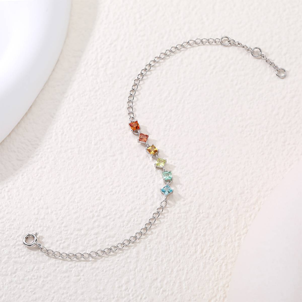 UCB0001-公主方六宝款镀18K白金培育彩宝Bracelet3.0mm/粒