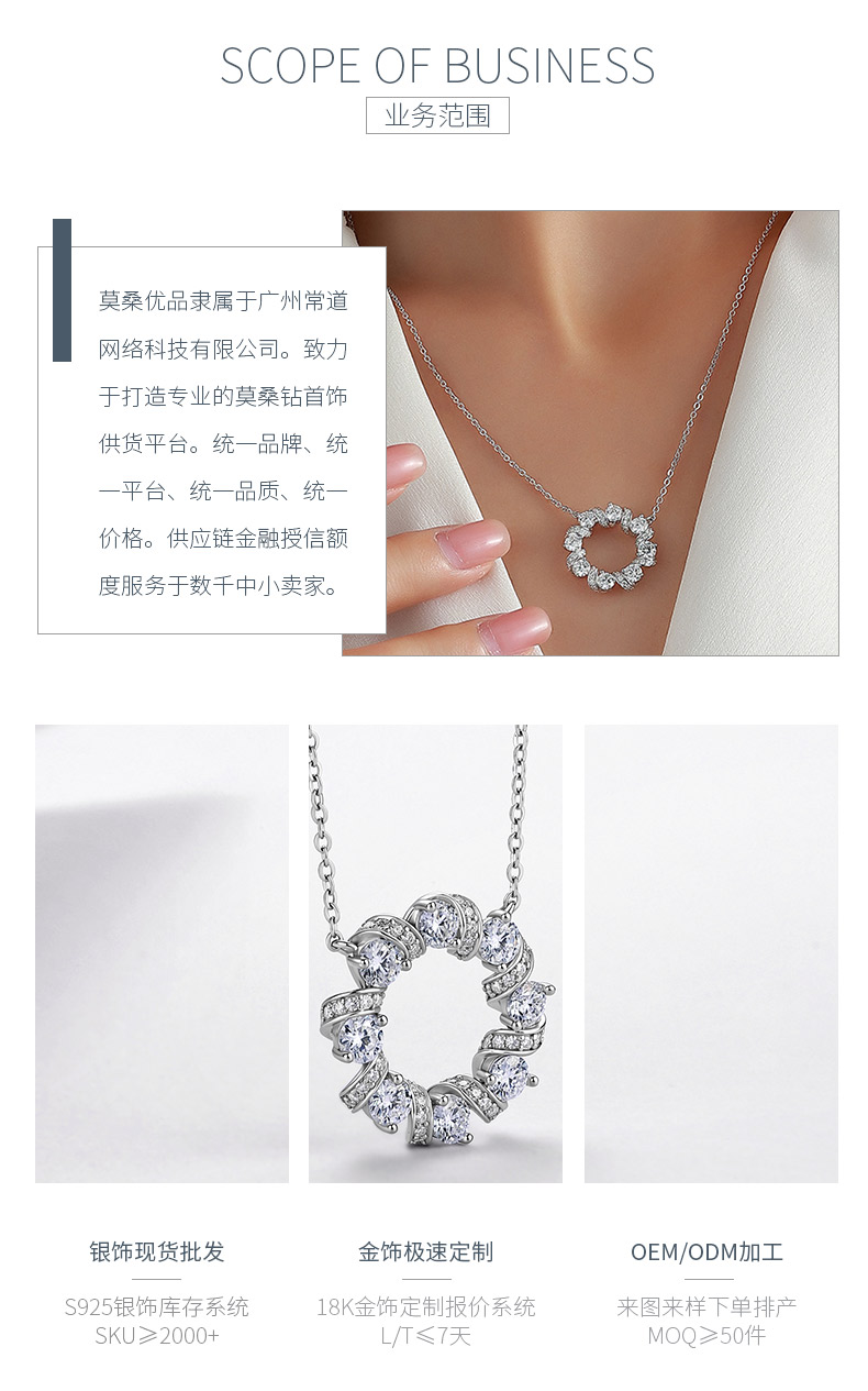 N52588款银镀18K白金圆形莫桑钻闪耀星环项链2.1ct - 3