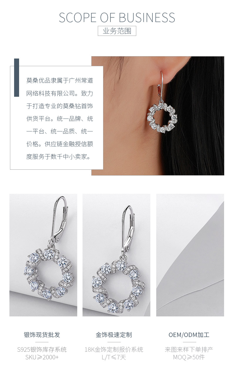 E52587-BMC款银镀18K白金圆形莫桑钻闪耀星环耳环2.37ct - 3