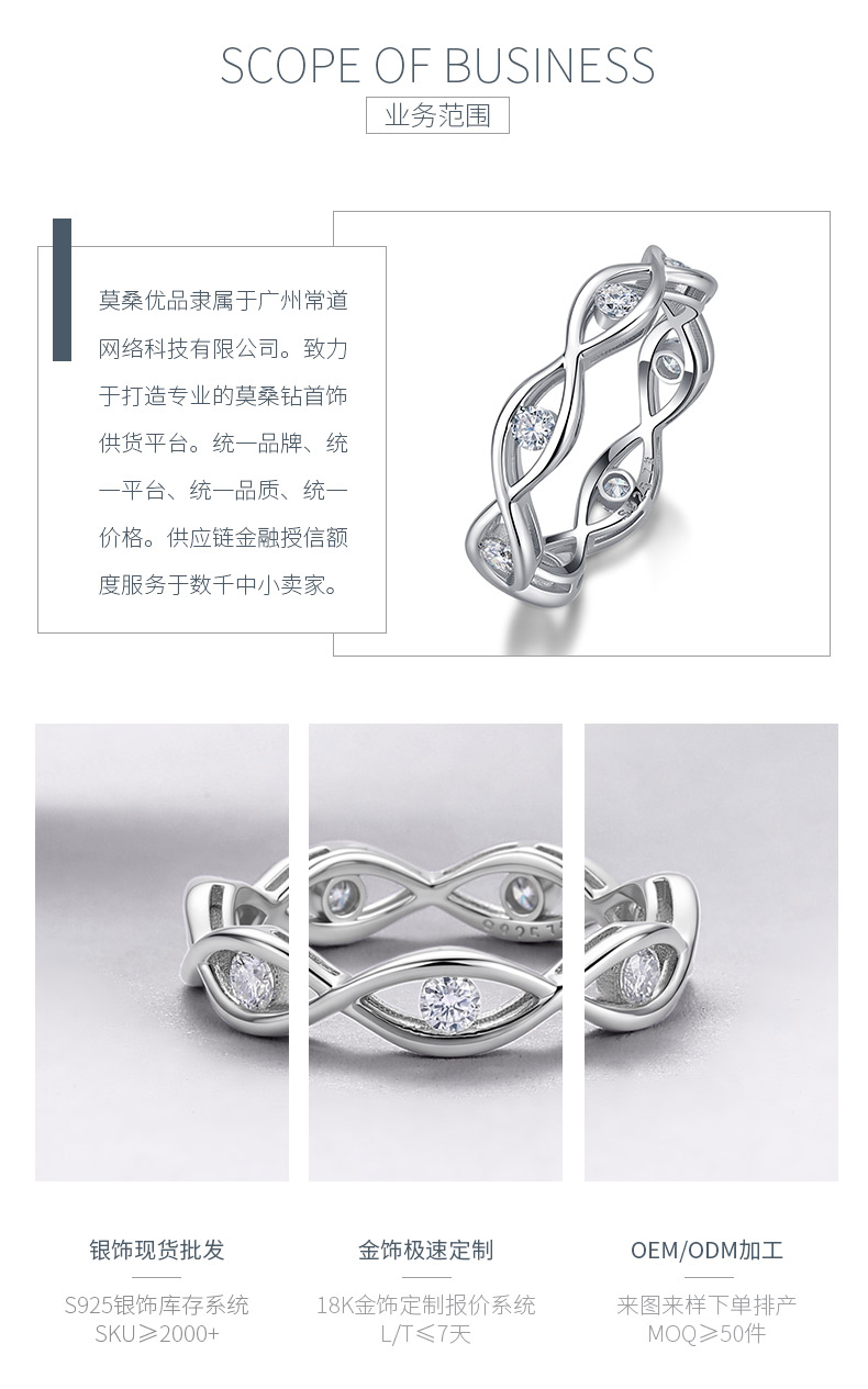 R52596款银镀18K白金圆形莫桑钻波光粼粼女戒0.45ct - 3