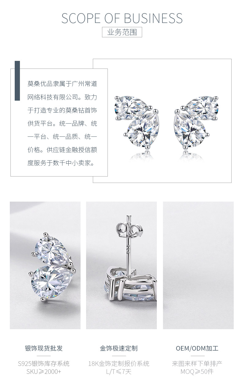 E52620-HMC款银镀18K白金梨形莫桑钻轻奢高级耳钉4.1ct - 3