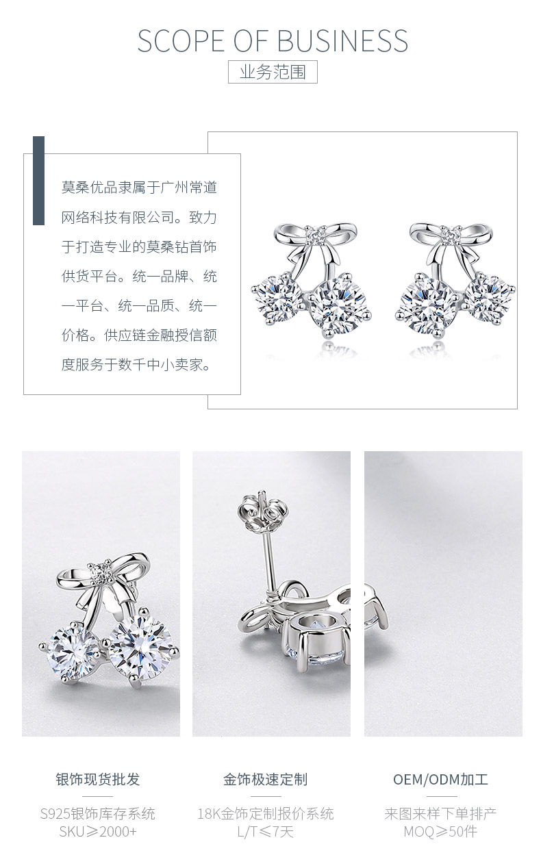 E12533-BMC款银镀18K白金圆形莫桑钻可爱樱桃耳钉2.6ct - 3