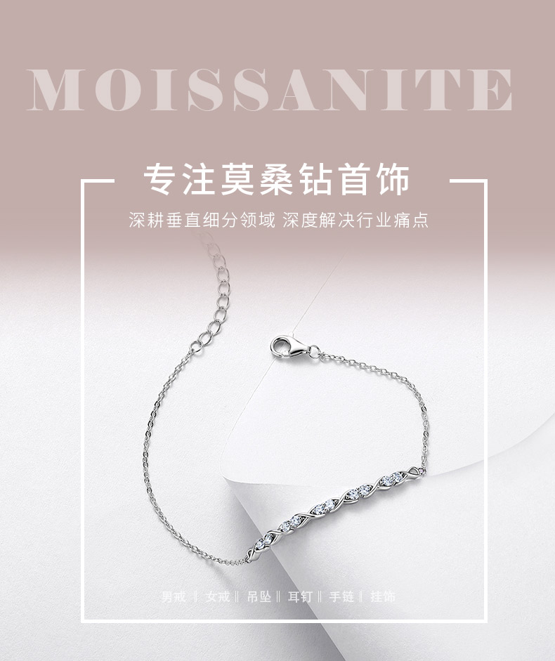 B52597-BMC款银镀18K白金圆形莫桑钻轻奢无限符号手链0.27ct - 1