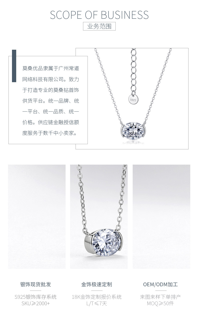 N52538款银镀18K白金蛋形莫桑钻轻奢项链主石1.0ct - 3